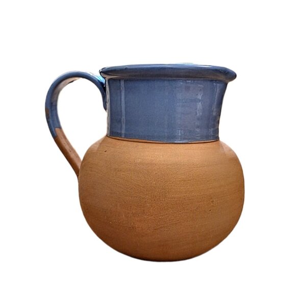 Vintage 6" Himark Terra-Cotta Pitcher Top & Interior Blue Glazed Italy - Picture 5 of 10